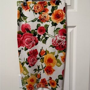 Pink Lily Floral Pencil Skirt - Red, Orange, Green